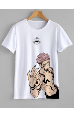 Goodwear Cotton Lycra fabric White Half Sleeve Anime Sukuna Roumen T-Shirt For Men 