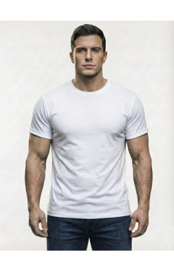 Goodwear Cotton Lycra fabric White Half Sleeve T-Shirt For Men 