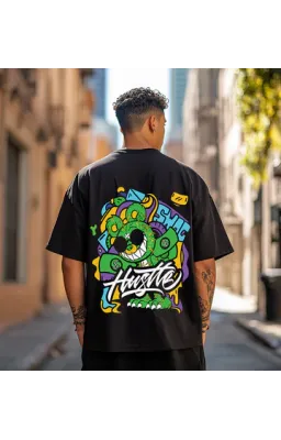 Good-Wear Black Hustle Printed T-Shirt | Premium Quality Cotton For Man
