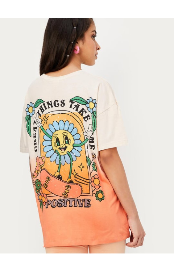 Good-Wear Beige Floral Print T-Shirt – Premium Cotton Quality